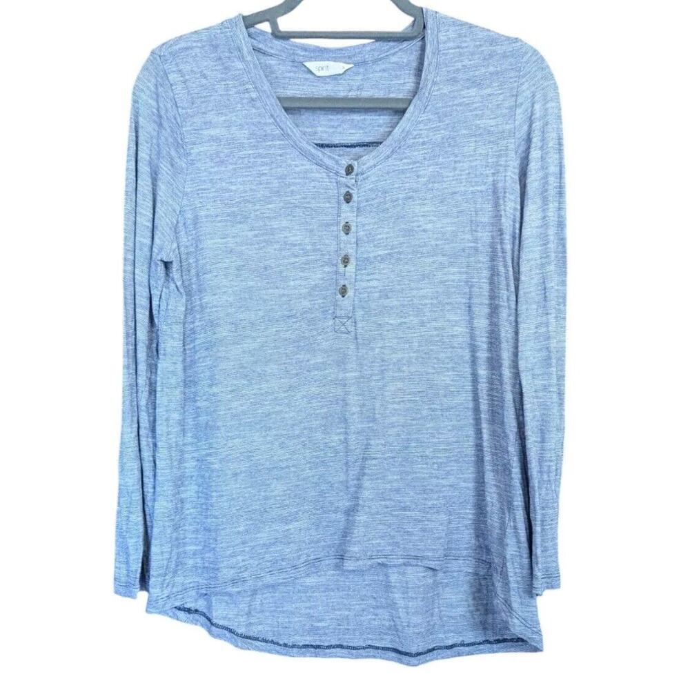 Womens Spirit Knit Top Blue Heather Roll Tab Sleeve Size Small